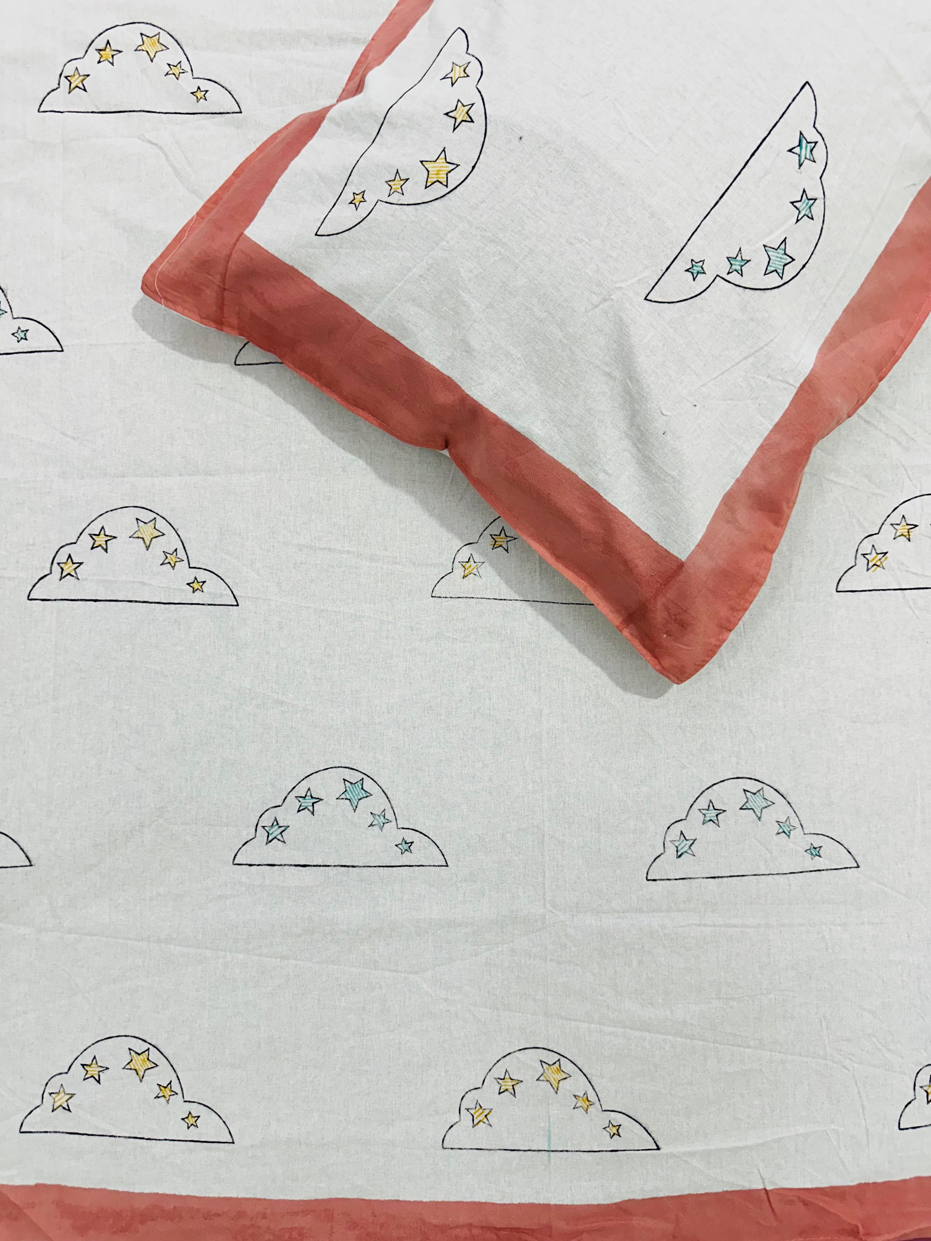 💕Launching Soft Premium Handblock 👧 Kids 👦 Print Bedsheet with 2 Pillow Covers💕