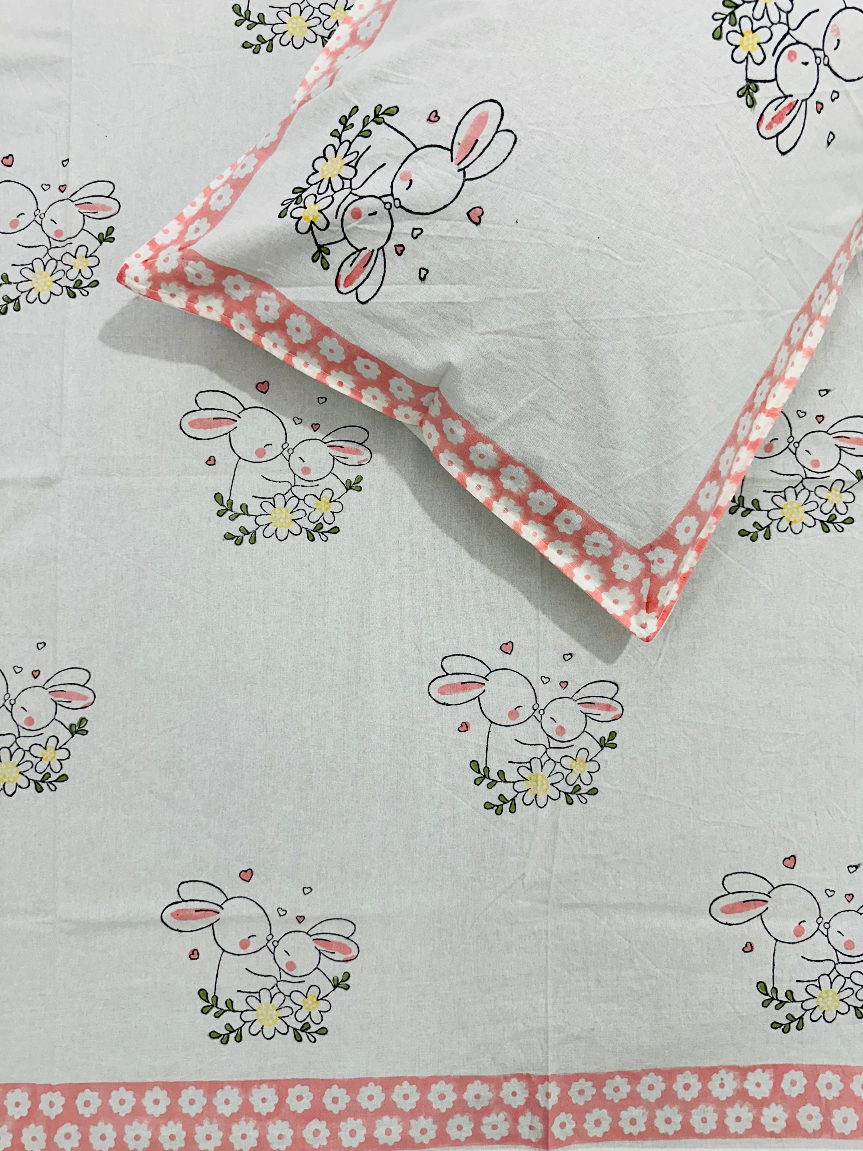 *👶Specially Kids Print Premium Hand block single bedsheet with 1 pillow cover👶*