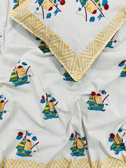 *👶Specially Kids Print Premium Hand block single bedsheet with 1 pillow cover👶*